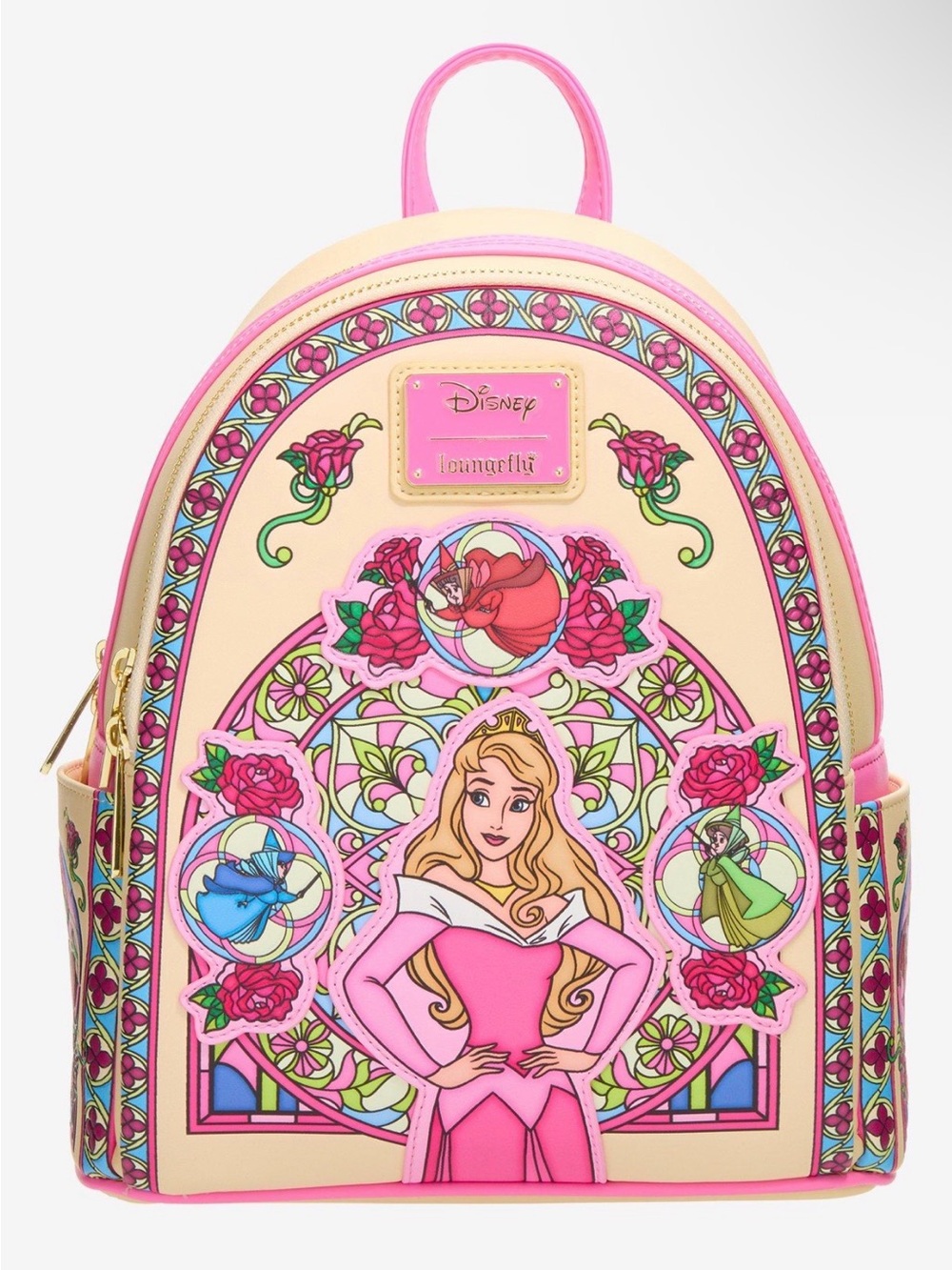 New Loungefly Disney Sleeping Beauty Aurora Stained Glass Portrait Mini Backpack